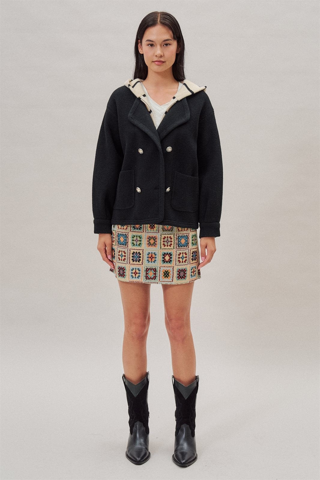 Double Breasted Pea Coat in Black - Women's Coats | Urban Daizy