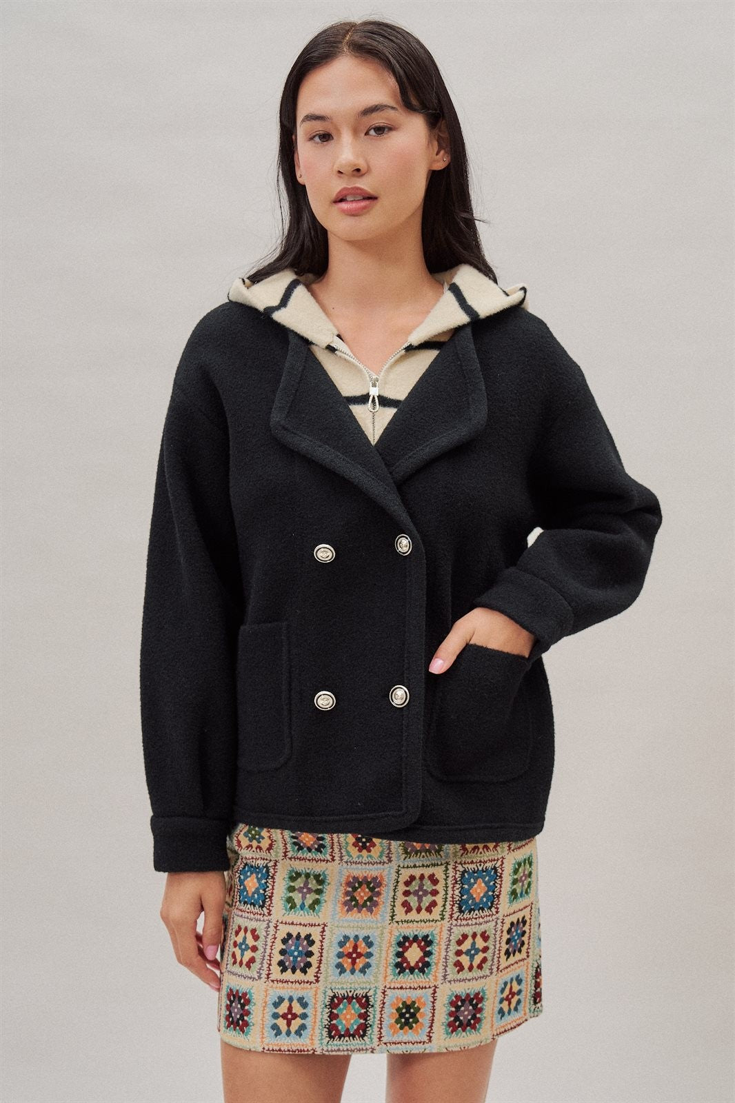 Double Breasted Pea Coat in Black - Women's Coats | Urban Daizy