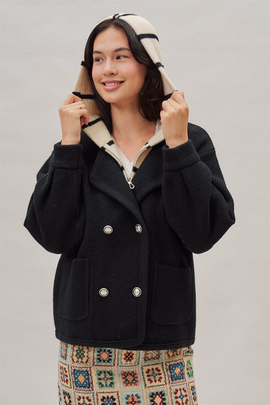 Double Breasted Pea Coat in Black - Women's Coats | Urban Daizy