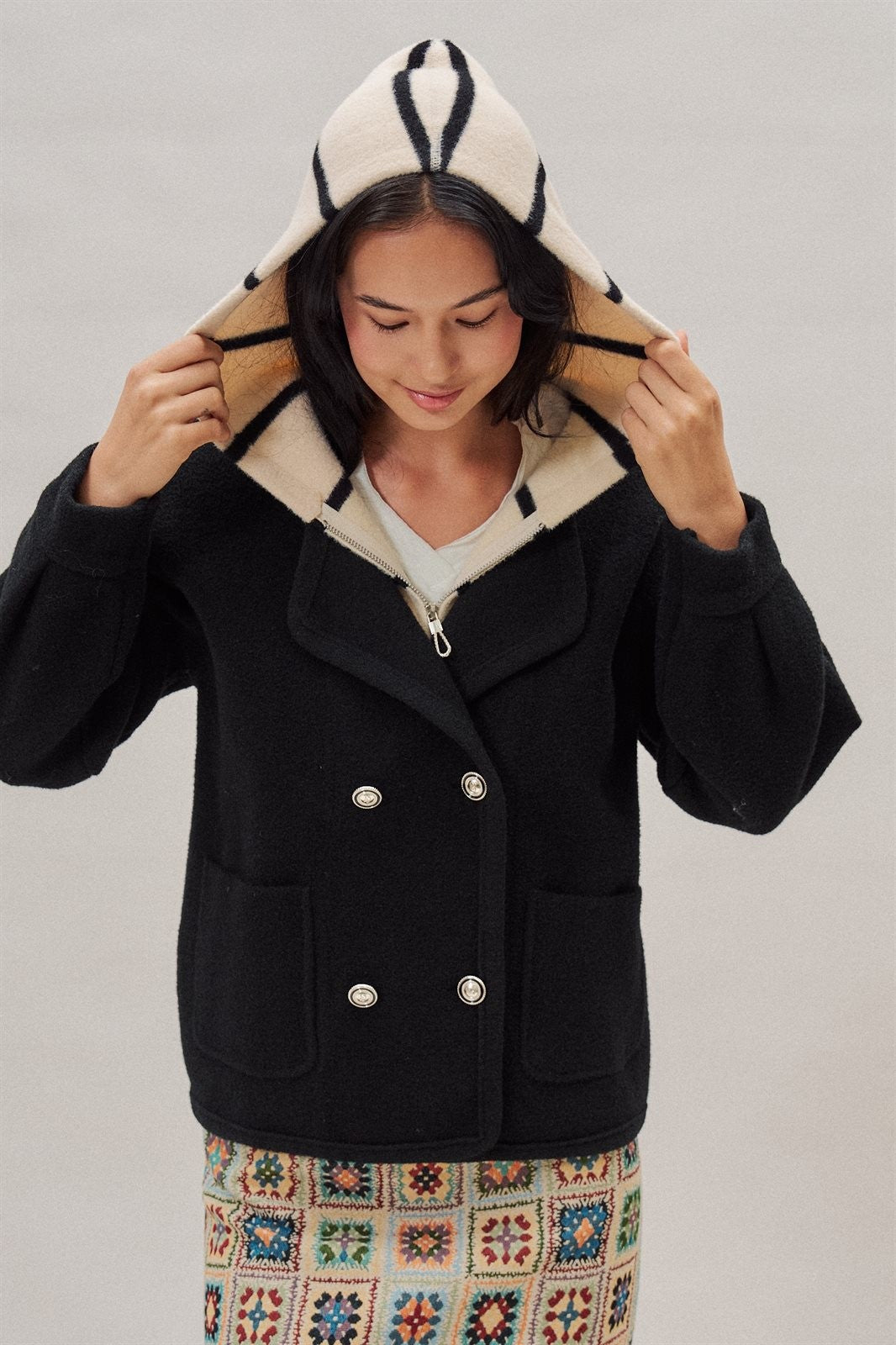 Double Breasted Pea Coat in Black - Women's Coats | Urban Daizy