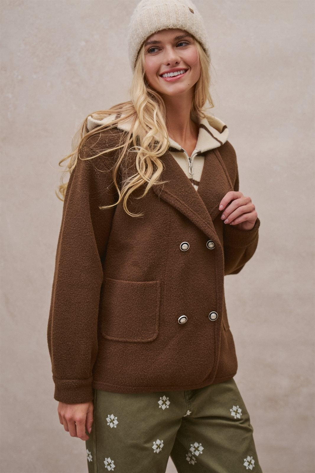 Double Breasted Pea Coat in Brown - Women's Coats | Urban Daizy