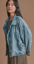 Oversized Drawstring Denim Jacket with Stand Collar in Denim - Women's Fashion | Urban Daizy