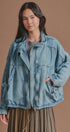 Oversized Drawstring Denim Jacket with Stand Collar in Denim - Women's Fashion | Urban Daizy
