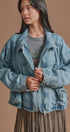 Oversized Drawstring Denim Jacket with Stand Collar in Denim - Women's Fashion | Urban Daizy