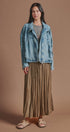 Oversized Drawstring Denim Jacket with Stand Collar in Denim - Women's Fashion | Urban Daizy