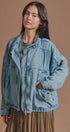Oversized Drawstring Denim Jacket with Stand Collar in Denim - Women's Fashion | Urban Daizy