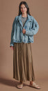 Oversized Drawstring Denim Jacket with Stand Collar in Denim - Women's Fashion | Urban Daizy