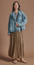 Oversized Drawstring Denim Jacket with Stand Collar in Denim - Women's Fashion | Urban Daizy