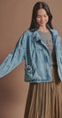 Oversized Drawstring Denim Jacket with Stand Collar in Denim - Women's Fashion | Urban Daizy