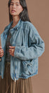 Oversized Drawstring Denim Jacket with Stand Collar in Denim - Women's Fashion | Urban Daizy