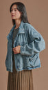 Oversized Drawstring Denim Jacket with Stand Collar in Denim - Women's Fashion | Urban Daizy