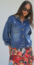 Vintage Wash Denim Shirt Jacket With Gold Buttons in Denim Blue - Women's Fashion | Urban Daizy