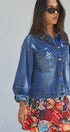 Vintage Wash Denim Shirt Jacket With Gold Buttons in Denim Blue - Women's Fashion | Urban Daizy