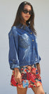 Vintage Wash Denim Shirt Jacket With Gold Buttons in Denim Blue - Women's Fashion | Urban Daizy