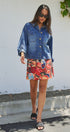 Vintage Wash Denim Shirt Jacket With Gold Buttons in Denim Blue - Women's Fashion | Urban Daizy