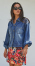 Vintage Wash Denim Shirt Jacket With Gold Buttons in Denim Blue - Women's Fashion | Urban Daizy