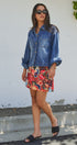 Vintage Wash Denim Shirt Jacket With Gold Buttons in Denim Blue - Women's Fashion | Urban Daizy