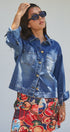 Vintage Wash Denim Shirt Jacket With Gold Buttons in Denim Blue - Women's Fashion | Urban Daizy