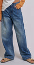 Retro Fade Wide-Leg Barrel Jeans in Denim - Women's Denim | Urban Daizy