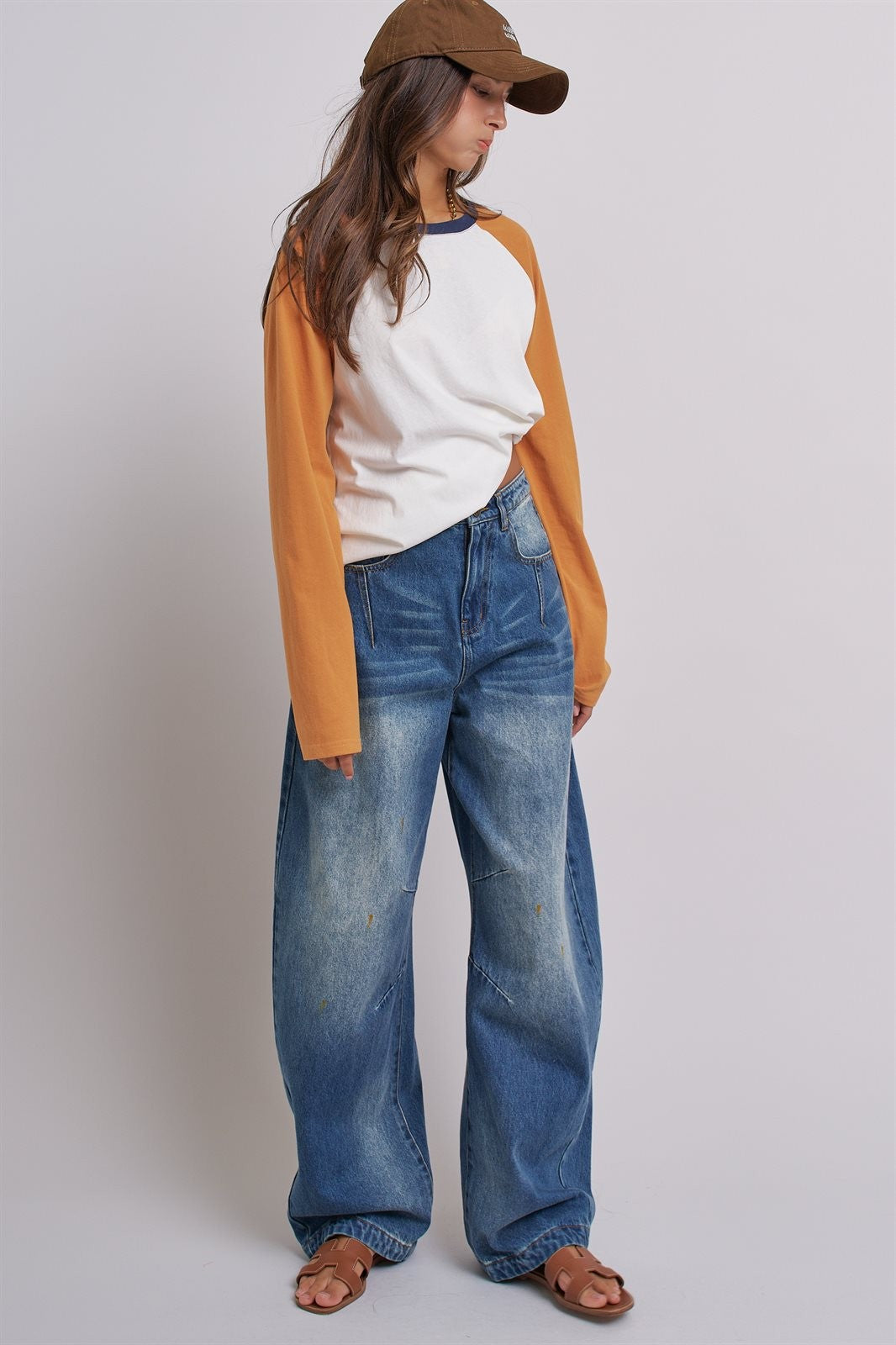 Retro Fade Wide-Leg Barrel Jeans in Orange - Women's Denim | Urban Daizy
