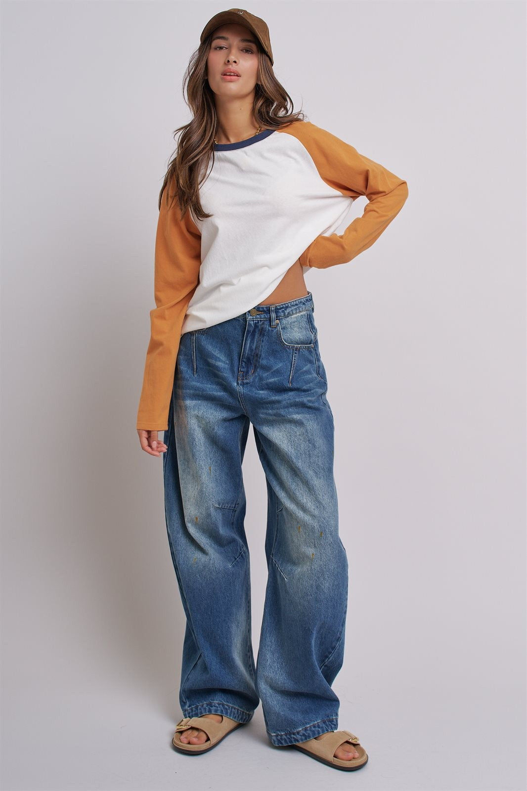 Retro Fade Wide-Leg Barrel Jeans in Orange - Women's Denim | Urban Daizy