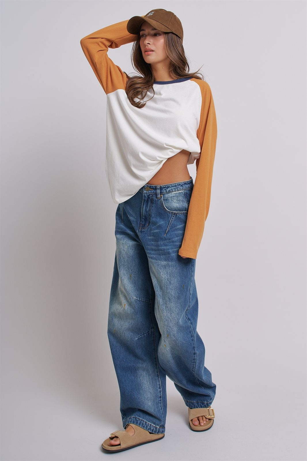 Retro Fade Wide-Leg Barrel Jeans in Orange - Women's Denim | Urban Daizy