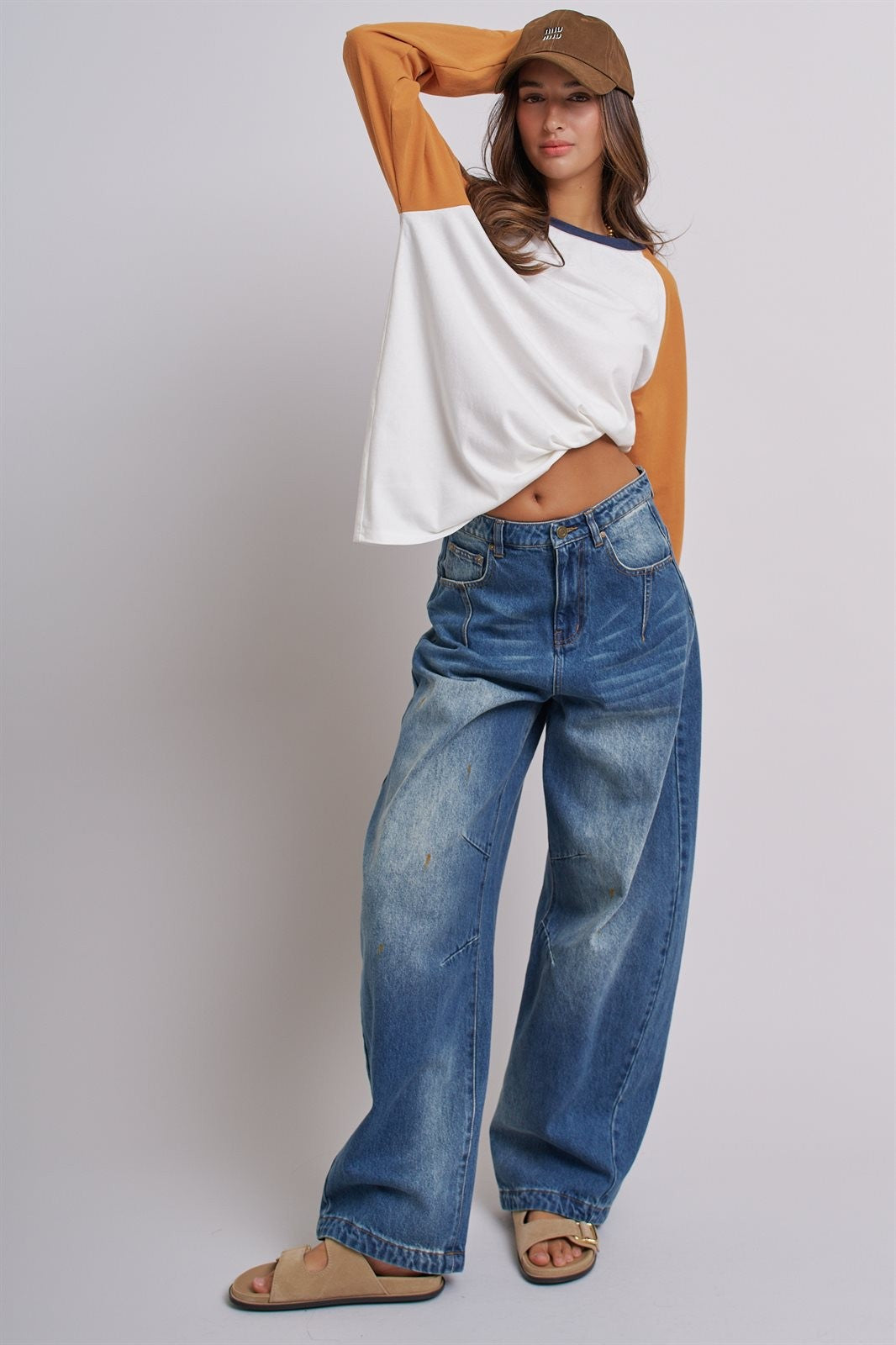 Retro Fade Wide-Leg Barrel Jeans in Orange - Women's Denim | Urban Daizy