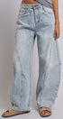 Vintage Wash Barrel Leg Utility Tab Jeans in Lt Denim - Women's Denim | Urban Daizy