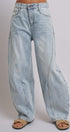 Vintage Wash Barrel Leg Utility Tab Jeans in Lt Denim - Women's Denim | Urban Daizy