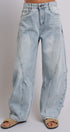 Vintage Wash Barrel Leg Utility Tab Jeans in Lt Denim - Women's Denim | Urban Daizy
