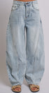 Vintage Wash Barrel Leg Utility Tab Jeans in Lt Denim - Women's Denim | Urban Daizy