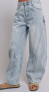 Vintage Wash Barrel Leg Utility Tab Jeans in Lt Denim - Women's Denim | Urban Daizy