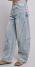 Vintage Wash Barrel Leg Utility Tab Jeans in Lt Denim - Women's Denim | Urban Daizy