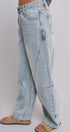 Vintage Wash Barrel Leg Utility Tab Jeans in Lt Denim - Women's Denim | Urban Daizy
