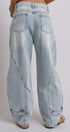 Vintage Wash Barrel Leg Utility Tab Jeans in Lt Denim - Women's Denim | Urban Daizy