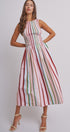 Candy Stripe Smocked Midi Dress With High Neckline in Multi - Women's Dresses | Urban Daizy