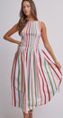 Candy Stripe Smocked Midi Dress With High Neckline in Multi - Women's Dresses | Urban Daizy