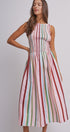 Candy Stripe Smocked Midi Dress With High Neckline in Multi - Women's Dresses | Urban Daizy