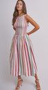 Candy Stripe Smocked Midi Dress With High Neckline in Multi - Women's Dresses | Urban Daizy