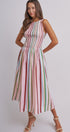 Candy Stripe Smocked Midi Dress With High Neckline in Multi - Women's Dresses | Urban Daizy