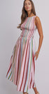 Candy Stripe Smocked Midi Dress With High Neckline in Multi - Women's Dresses | Urban Daizy