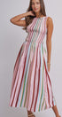 Candy Stripe Smocked Midi Dress With High Neckline in Multi - Women's Dresses | Urban Daizy