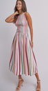 Candy Stripe Smocked Midi Dress With High Neckline in Multi - Women's Dresses | Urban Daizy