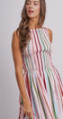 Candy Stripe Smocked Midi Dress With High Neckline in Multi - Women's Dresses | Urban Daizy