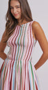 Candy Stripe Smocked Midi Dress With High Neckline in Multi - Women's Dresses | Urban Daizy