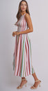 Candy Stripe Smocked Midi Dress With High Neckline in Multi - Women's Dresses | Urban Daizy