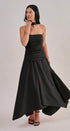 Strapless Ruched Bodice Asymmetrical Midi Dress in Black - Women's Cocktail Dresses | Urban Daizy