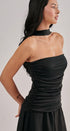 Strapless Ruched Bodice Asymmetrical Midi Dress in Black - Women's Cocktail Dresses | Urban Daizy