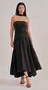 Strapless Ruched Bodice Asymmetrical Midi Dress in Black - Women's Cocktail Dresses | Urban Daizy
