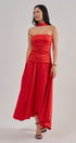 Strapless Ruched Bodice Asymmetrical Midi Dress in Red - Women's Cocktail Dresses | Urban Daizy